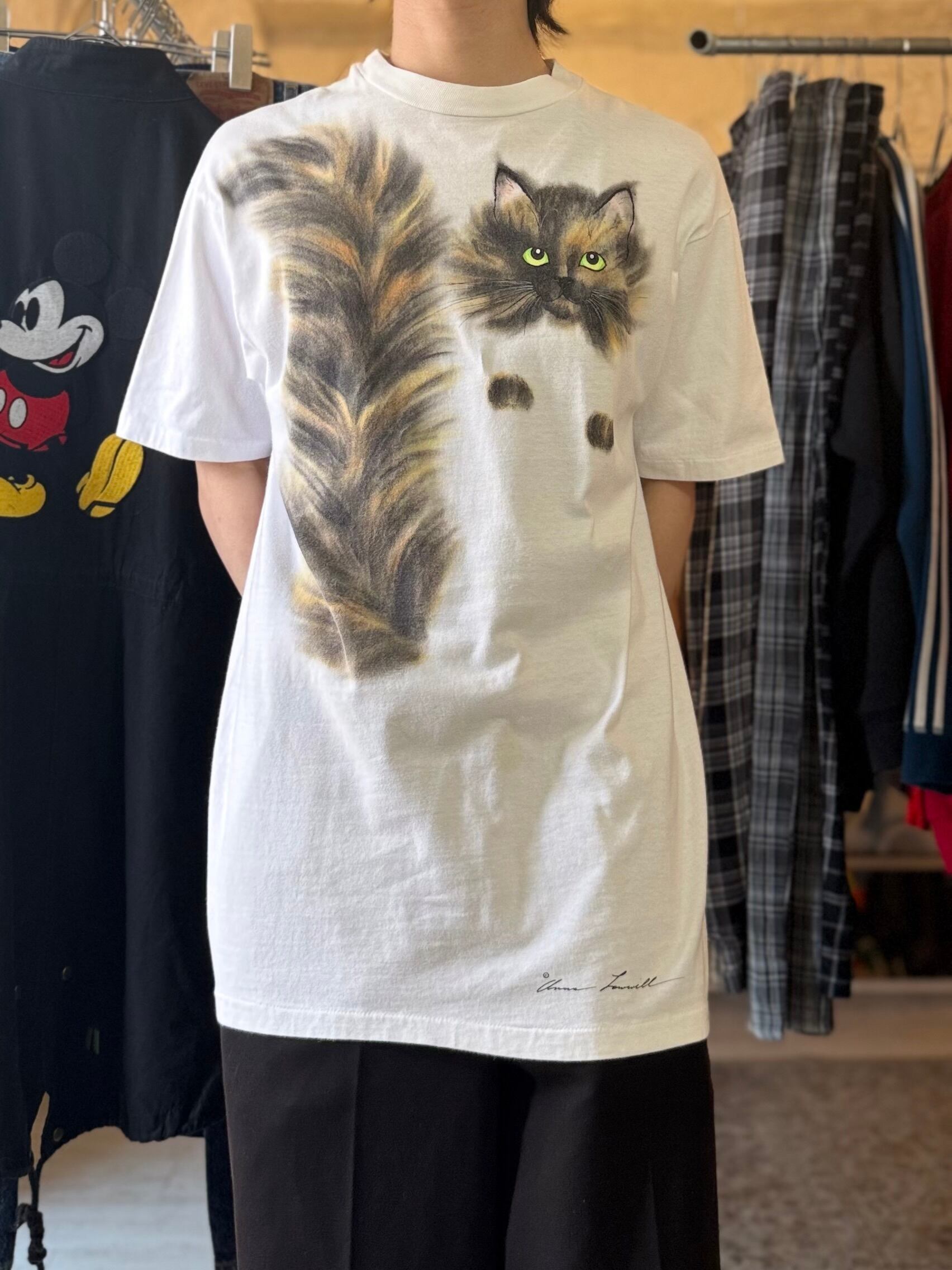 90s USA製 Hanes Cat Print T-shirt White | mesen