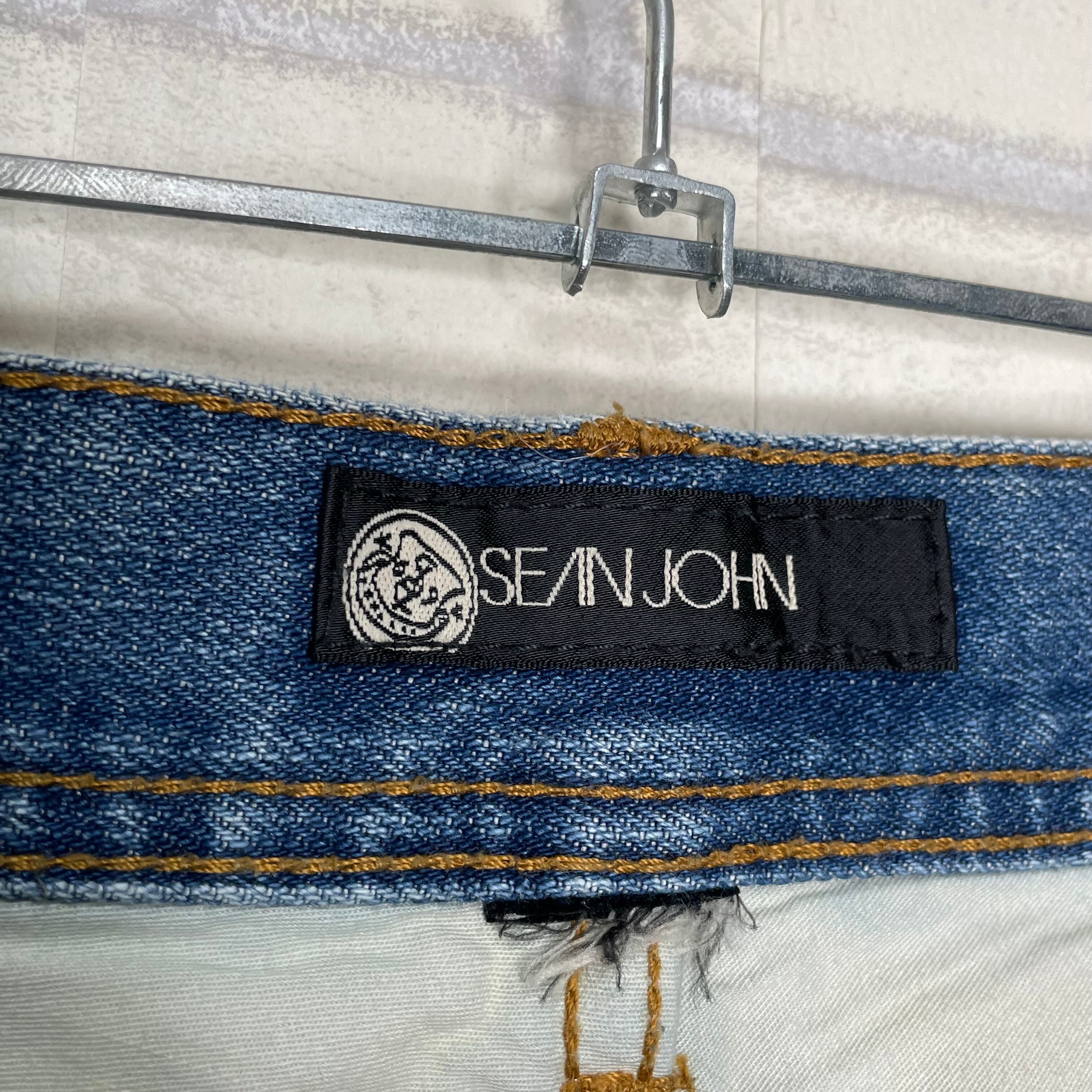 W36×L32】SEAN JOHN デニムパンツ 革パッチ 刺繍 | 古着屋OLDGREEN