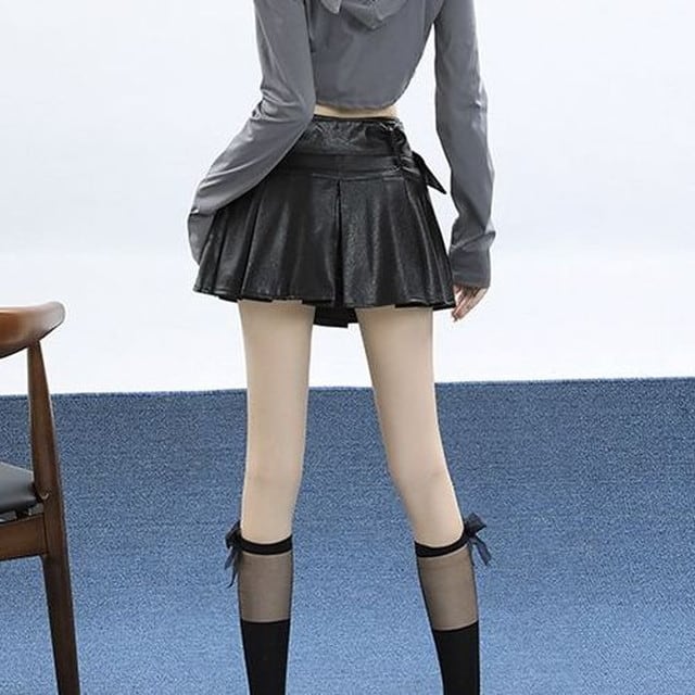 フェイクレザー プリーツスカート ベルト PU ミニスカート ベルト