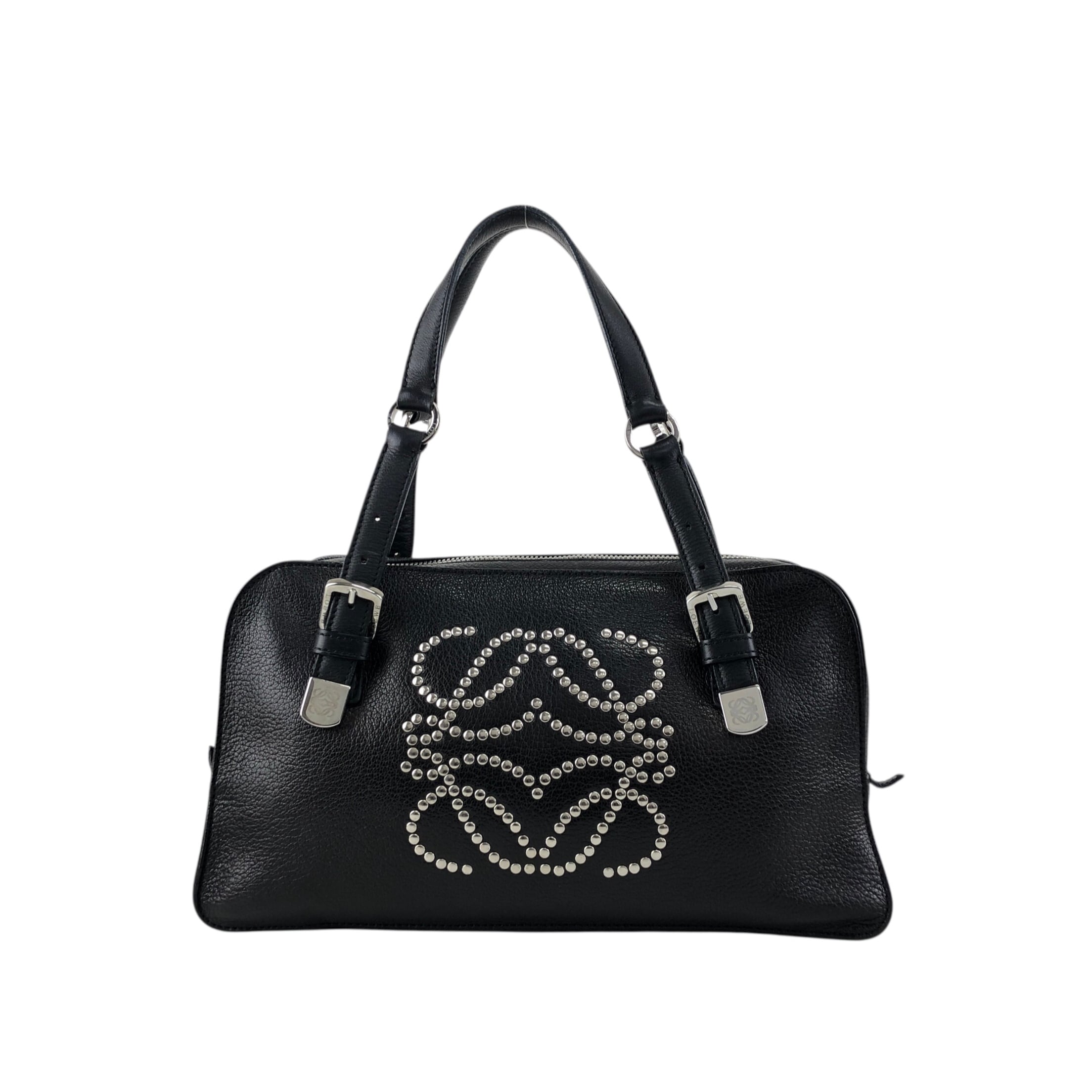 【未使用】LOEWE ロエベ アナグラム レザー ミニボストン ヴィンテージ LOEWE（ロエベ） 極 美品 保存袋付き アナグラム ロゴ 刻印 金具