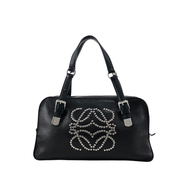 LOEWE ロエベ ハンドバッグ ブラック アナグラム スタッズ レザー ミニボストン vintage ヴィンテージ オールド ebimhj