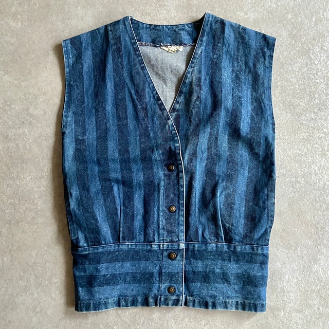 1980s  Denim Stripe Vest  M  Made in USA　H089