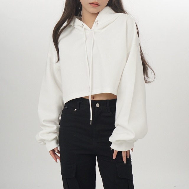 drawstring cropped oversized long sleeve hoodie la2760
