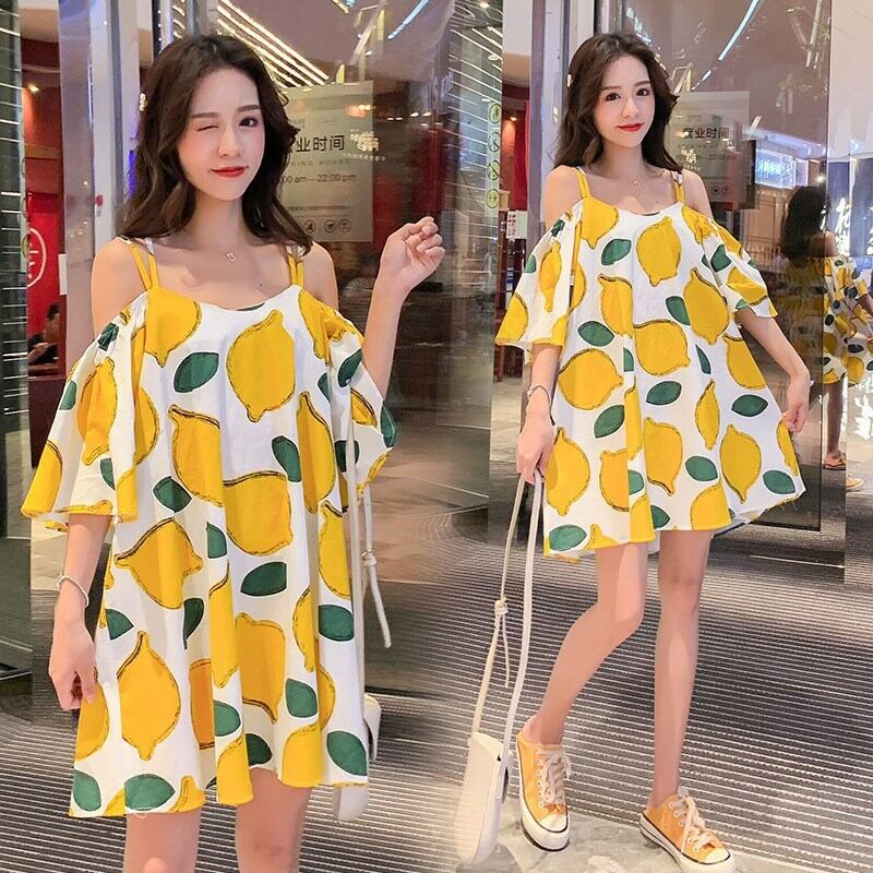 【新作】【送料無料】 2020サマーウェアマタニティ服キャミソールオフショルダーレモン不滅の休日ホットママスウィートドレスママ気紛れなスカート 大人ガーリー キュート カジュアル 夏物 AL expec360421925632