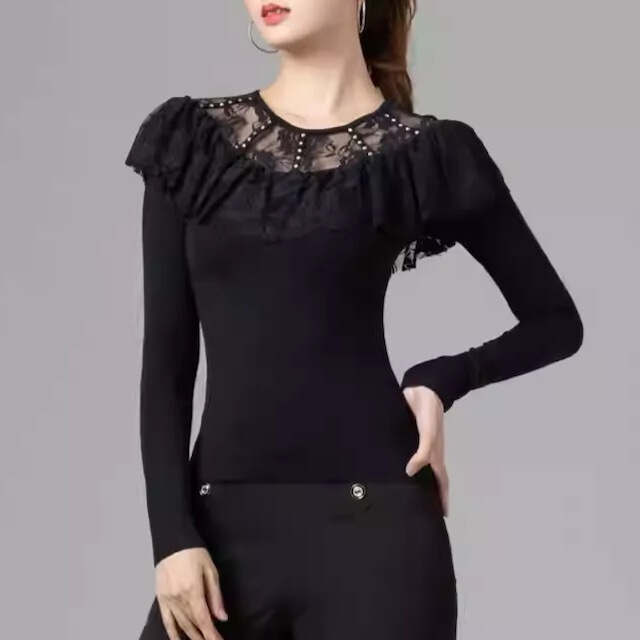 フリル レースカット ロングスリーブ ダンスカットソー ds1122