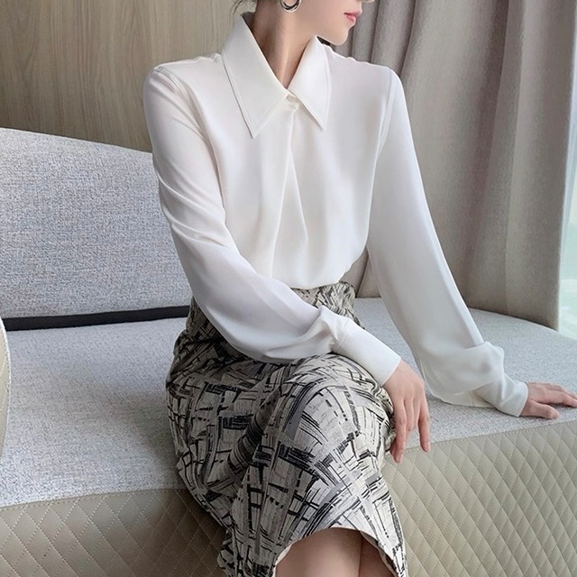 ツイストフロントシャツカラー ブラウス　YH9846