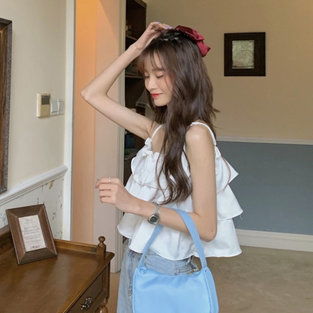 ホワイトサマーレッドスタイルショートノースリーブトップス 大人ガーリー スウィート キュート カジュアル 夏物 試着室40484979633