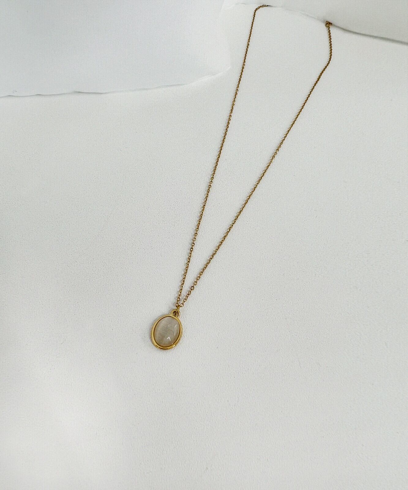 【SELECT】サージカルステンレス 316L オーバル ストーン ペンダントネックレス  金属アレルギー対応