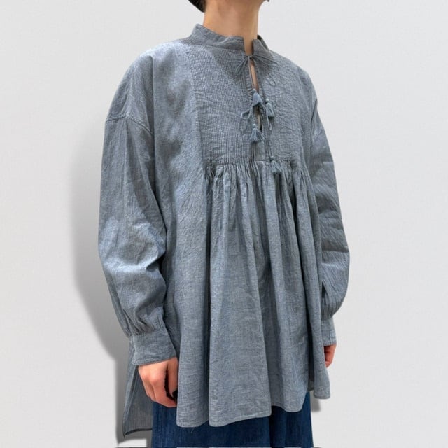 maison de soil HANDWOVEN YARN DYE NATURAL INDIGO CHAMBRAY BANDED