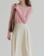 Round neck long sleeve simply tops L0120