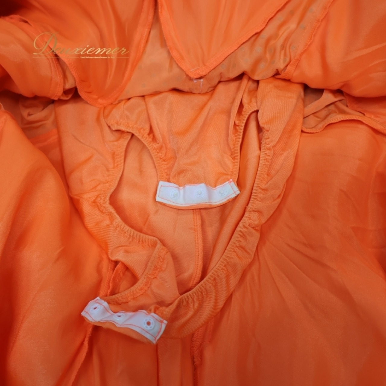 社交ダンス 衣装 スタンダードドレス ワンピース ドレス スタンダード フロート レース オレンジ デモ 競技 柄 模様 パーティ 発表会 ビジュー オレンジ系 鮮やか スカート3枚重ね 華やか 競技用 フロア映え オレンジ色