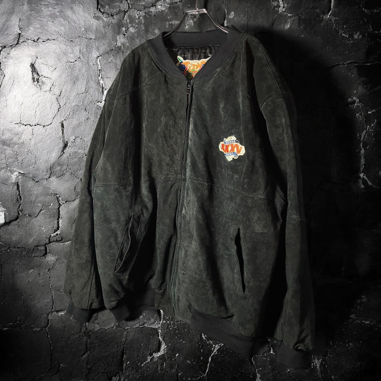 00s Super Bowl XXXV 記念 レザージャケット Jeff Hamilton製 刺繍入り ブラック XL