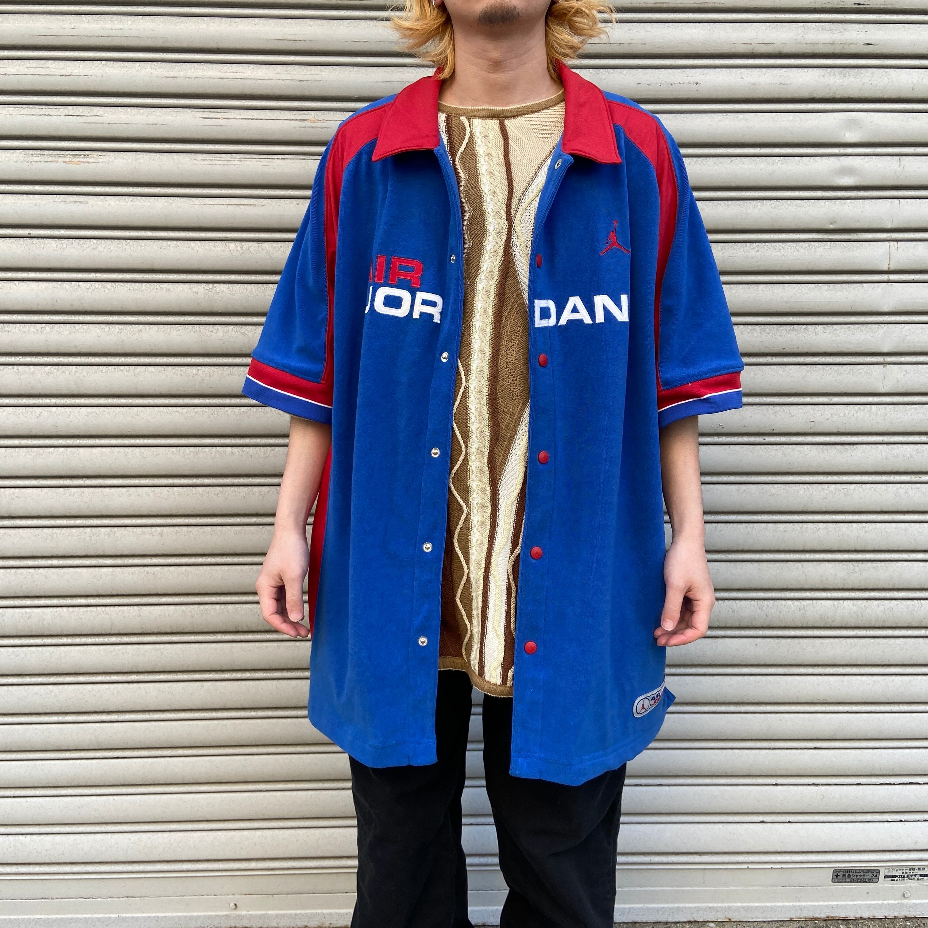 AIR JORDAN スナップボタンゲームシャツ ジャンプマン 青 赤 XXL 