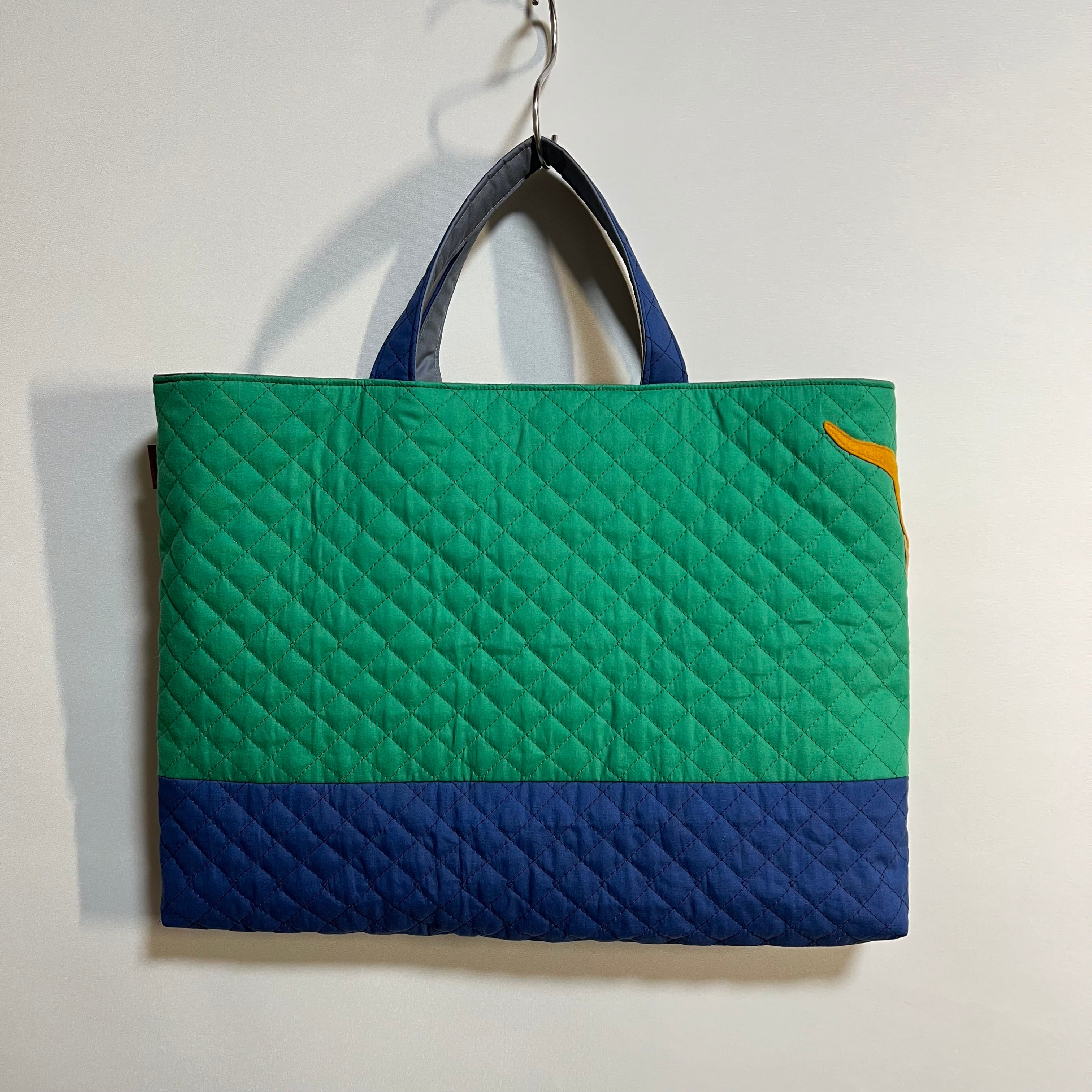 レッスンバッグ・恐竜ティラノサウルス（緑×紺）アップリケ