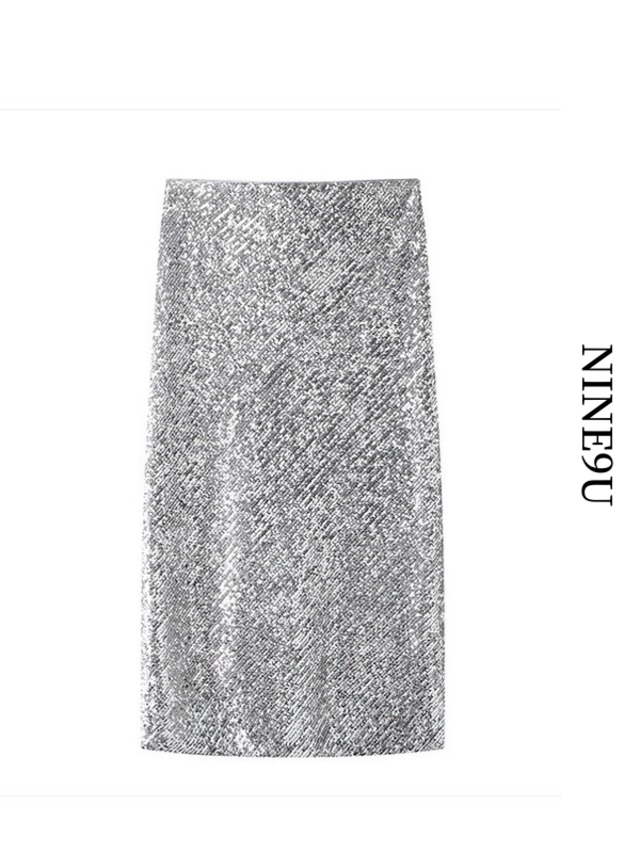 glitter metallic sequins pencil-skirt 2color【NINE7142】