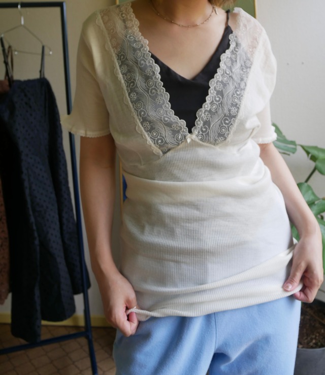 70s Italy "GRIGNASCO" Lace Rib Knit Top