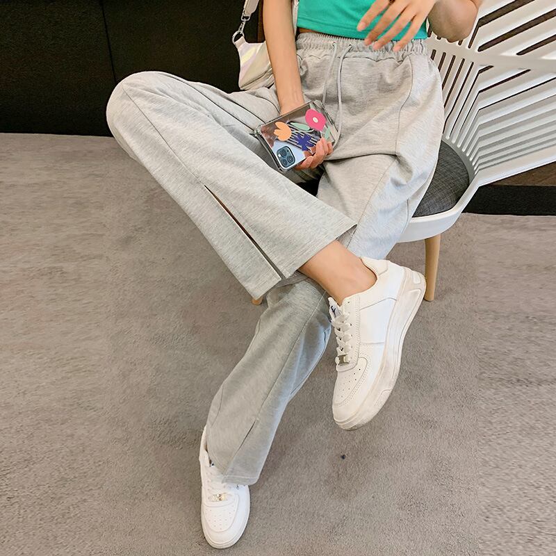 【新作】【送料無料】 スリットパンツ レディース ストレート ルーズ スポーツパンツ 新作 ハイウエスト カジュアルパンツ ズボン 0379460985494