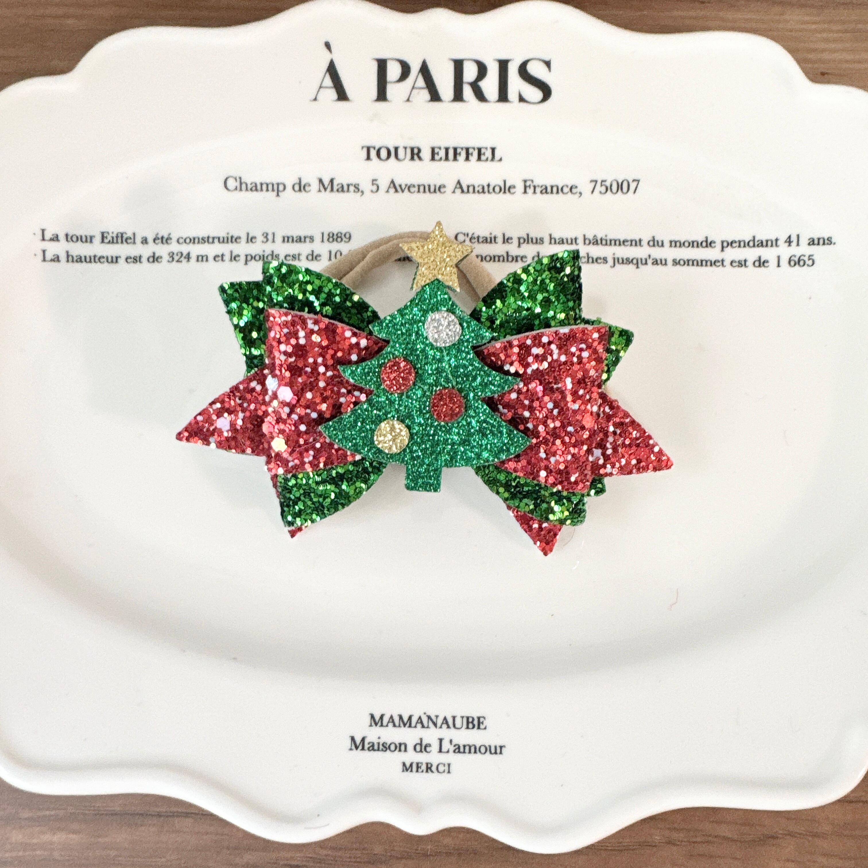 クリスマス*ツリーリボンヘアバンド(後ろ支え付き)