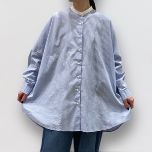 mizuiro ind stripe stand collar wide shirt