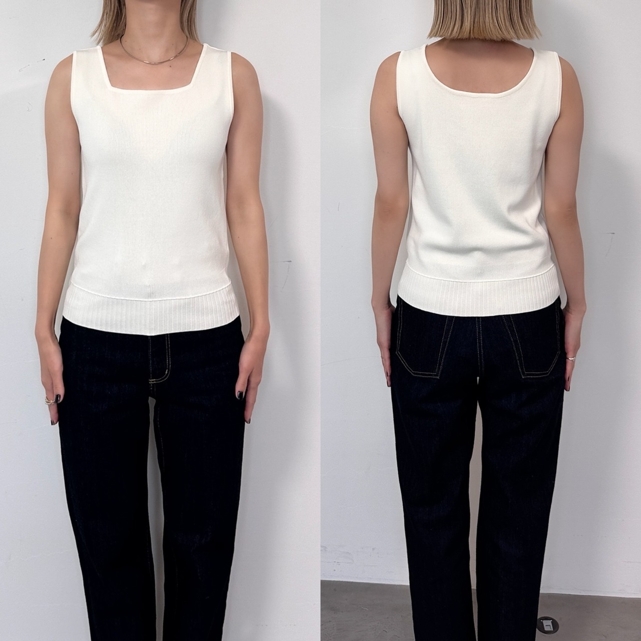 2wayスプリングニットtank/アイボリー