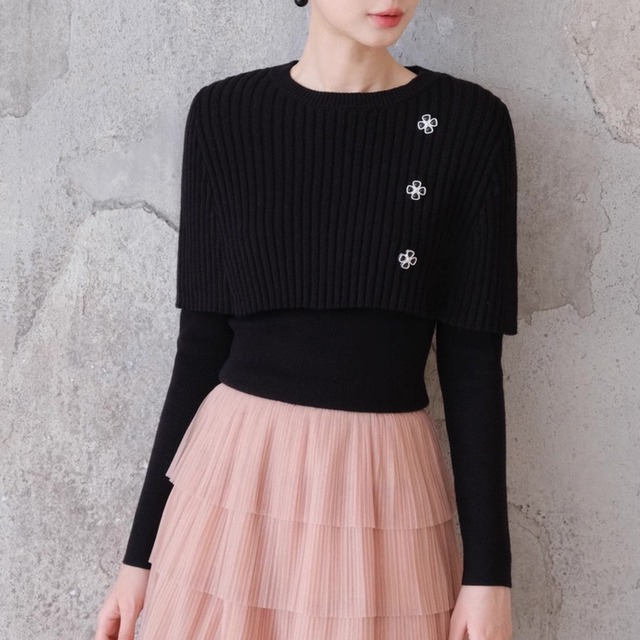 レイヤード風デザイン ニットトップス　W00333