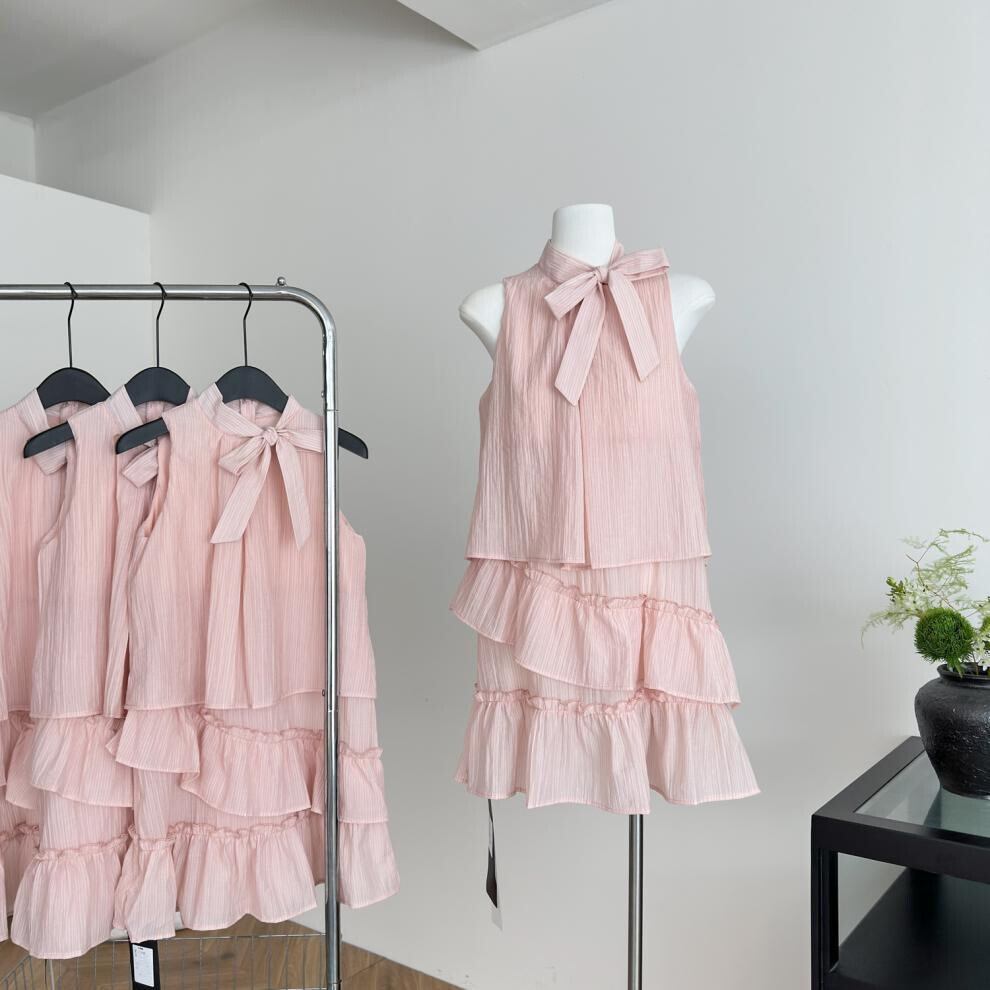 【dress】リボン付きノースリーブワンピース M32540