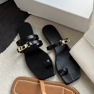 croc embossed toe ring flat sandals irregular buckle slide slippers<s3177>