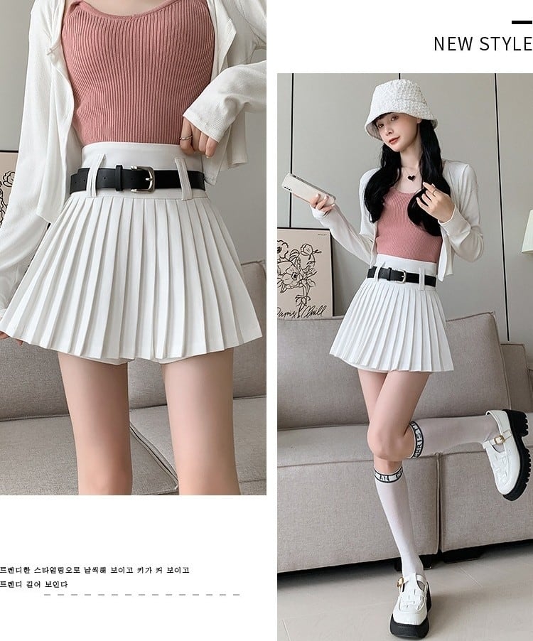 レディース スカート ショートパンツ付き プリーツスカート ハイ