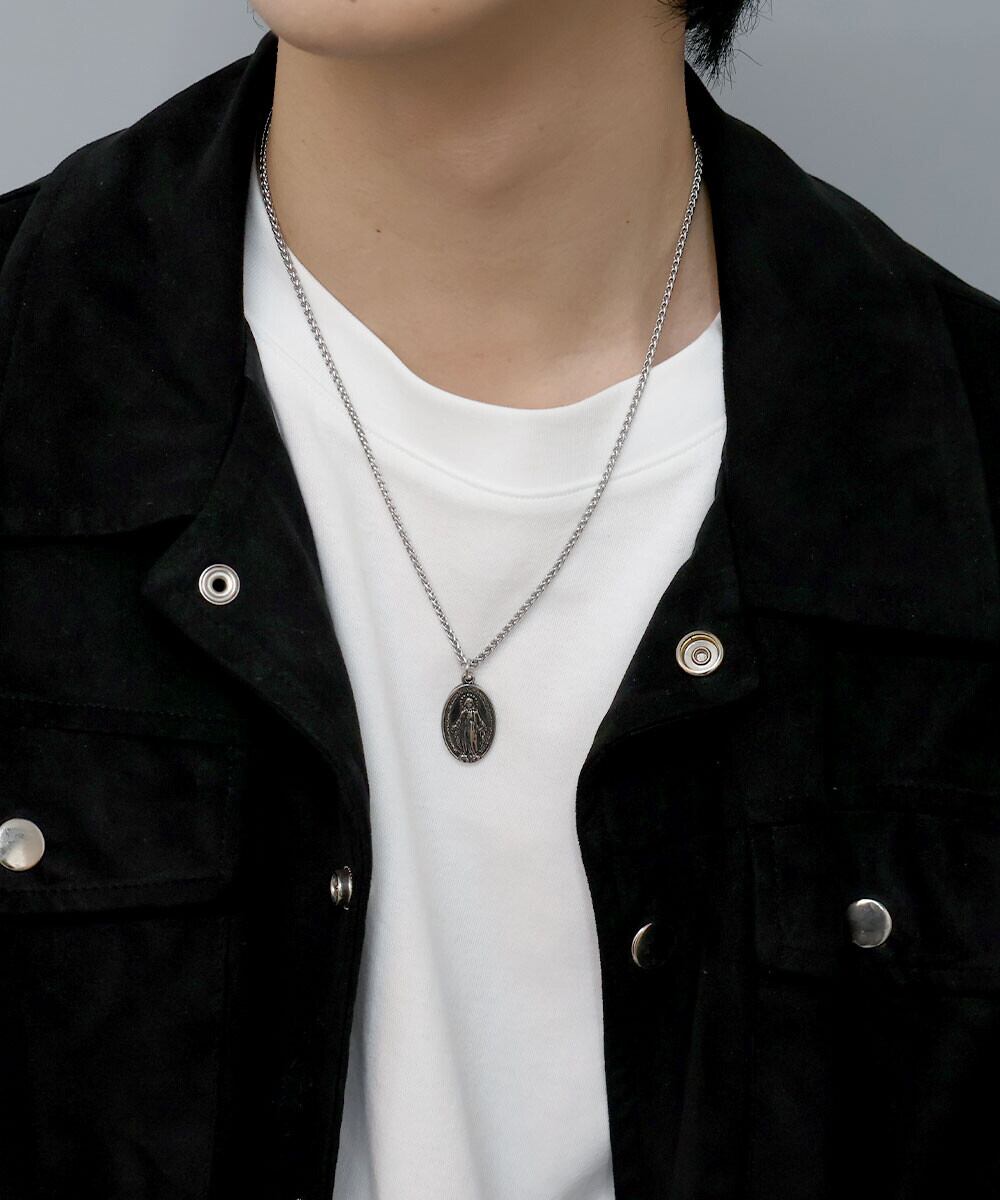 【サージカルステンレス 316L】メンズライク モチーフネックレス オーバルコイン 金属アレルギー対応