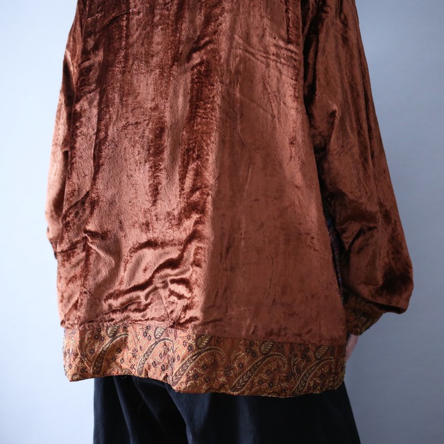 multi fabric switching design mao-collar china motifshirt jacket