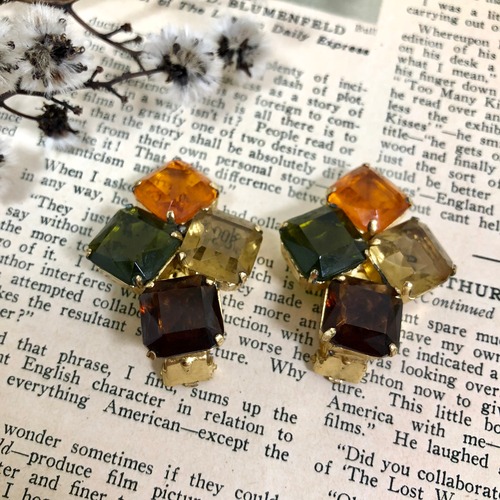 ヴィンテージ秋色ビジューイヤリング