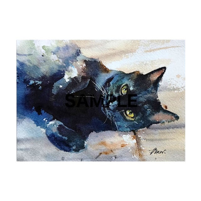 ポストカード-　水彩画　猫
