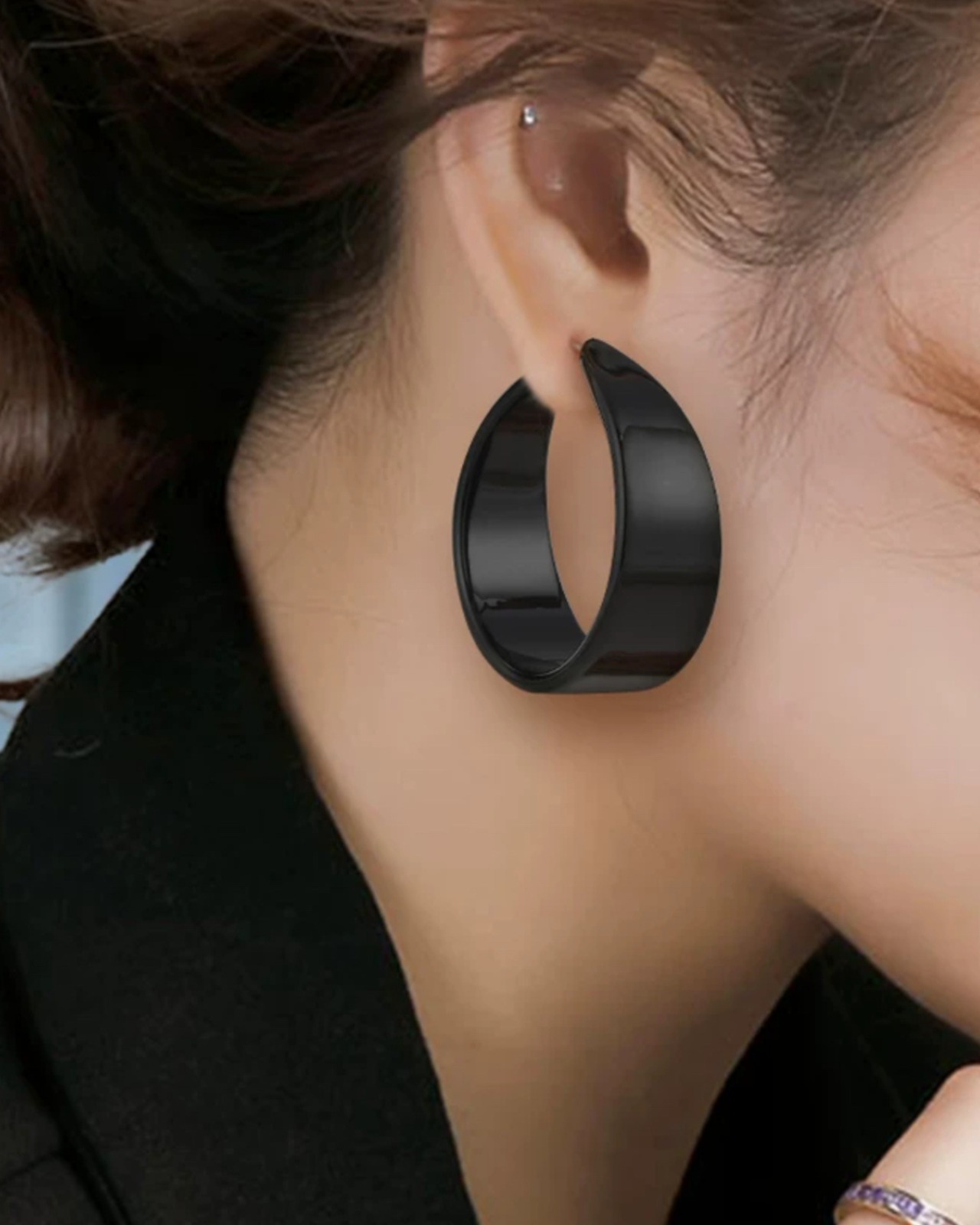 ブラックフープピアス A0410 - 2