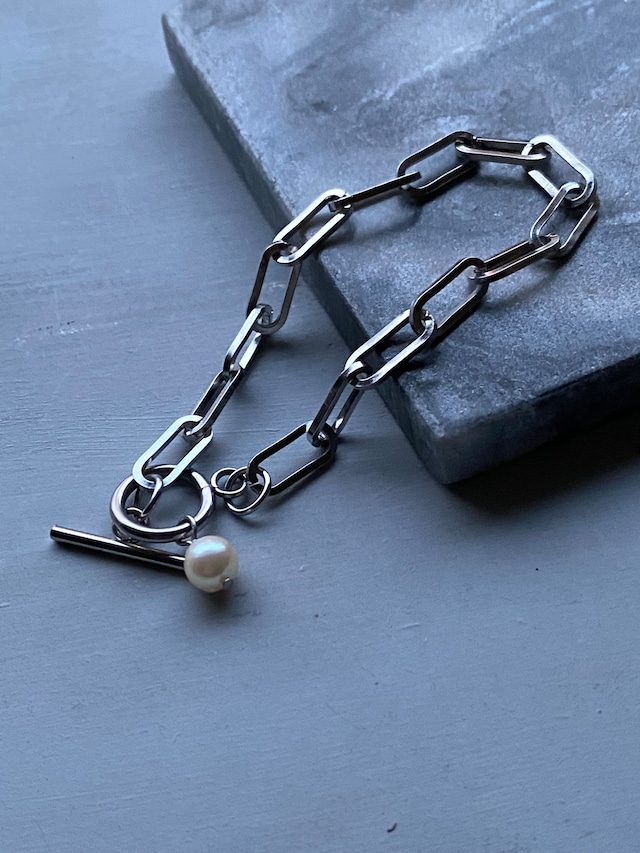 アコヤ貝真珠一粒チェーンブレスレット　8ミリアコヤ貝真珠