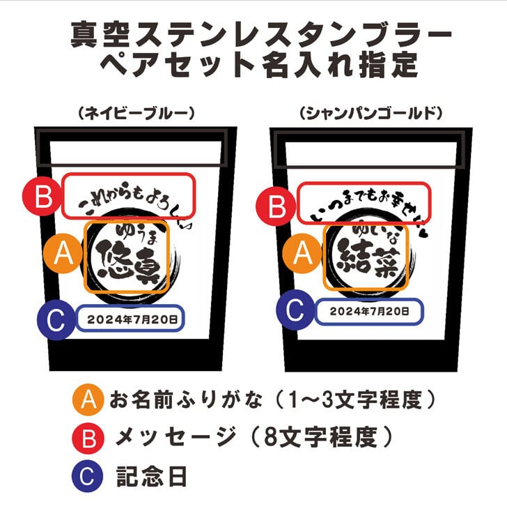 名入れ 真空ステンレス タンブラー ペアセット 350ml ネイビー&シャンパンゴールド 名入れギフト 記念日 父の日 母の日 名入れ 誕生日 プレゼント 結婚記念日 金婚式 銀婚式 還暦祝い 退職祝い 喜寿祝い 古希祝い 米寿祝い 結婚祝い