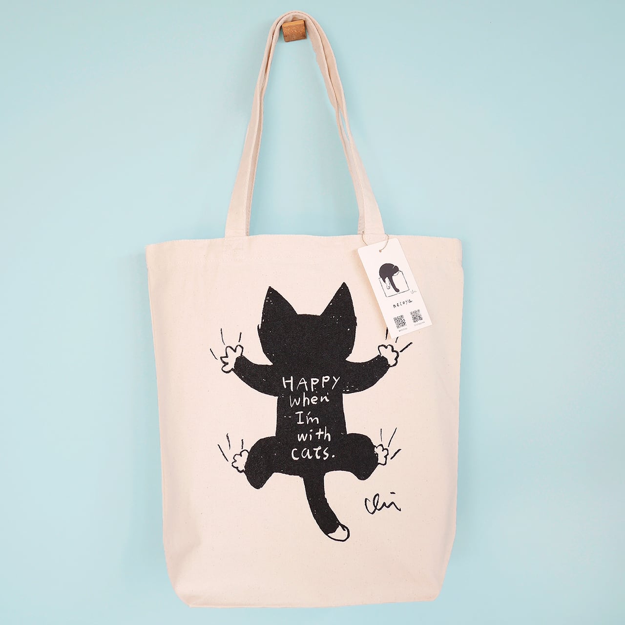 トートバッグ Clinging Cat [せなかねこ] M ナチュラル | necoya