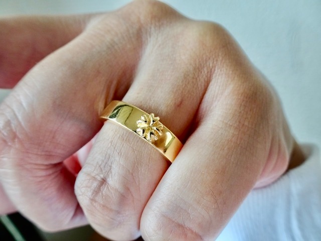 仁尾彫金『一つ星ジルコニア太陽の楕円印台リング』ハンドメイド175 