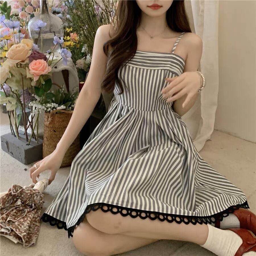 ストライプ柄 膝丈ワンピース G10CON0106