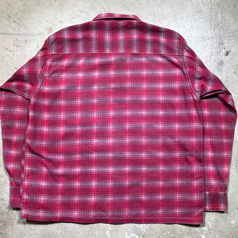 【ヴィンテージ】80s オンブレチェック ウールオープンカラーシャツ 赤 M