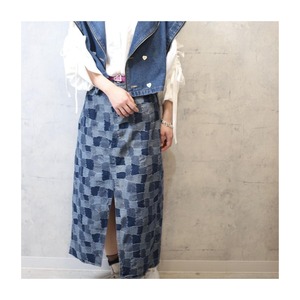 select 12006：patchwork denim skirt