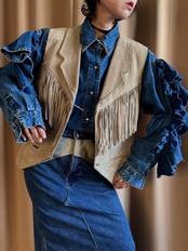 MADE IN FRANCE fringe leather vest-5176-8