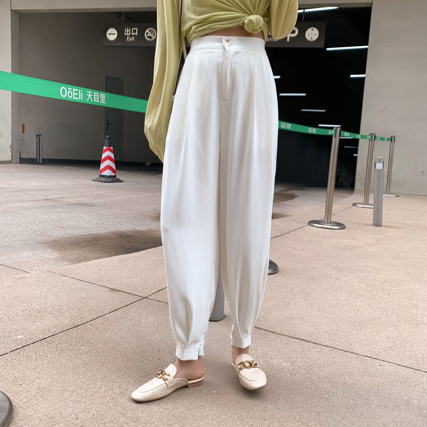 スプリングサマースタイルハイウェストウェストカジュアルパンツ ルーズホワイト 春物 夏物 6Du_Shop_Women72558720522