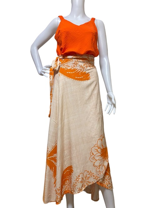 ブラジル直輸入・2WAYロングスカート&パレオ アイボリー&オレンジ