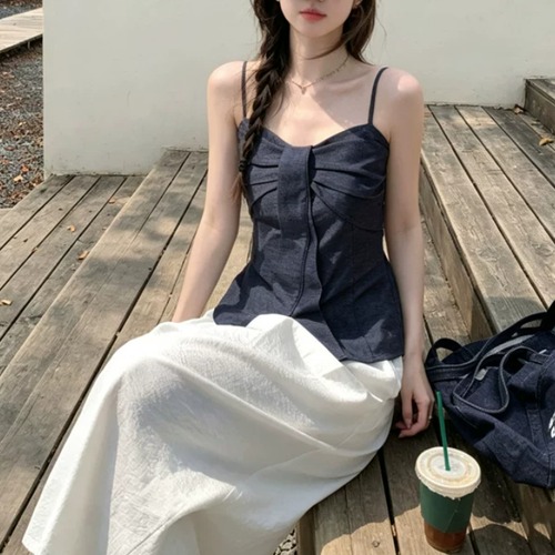 【2点セット】リボンデザインキャミ＋タックワイドパンツ ・77695