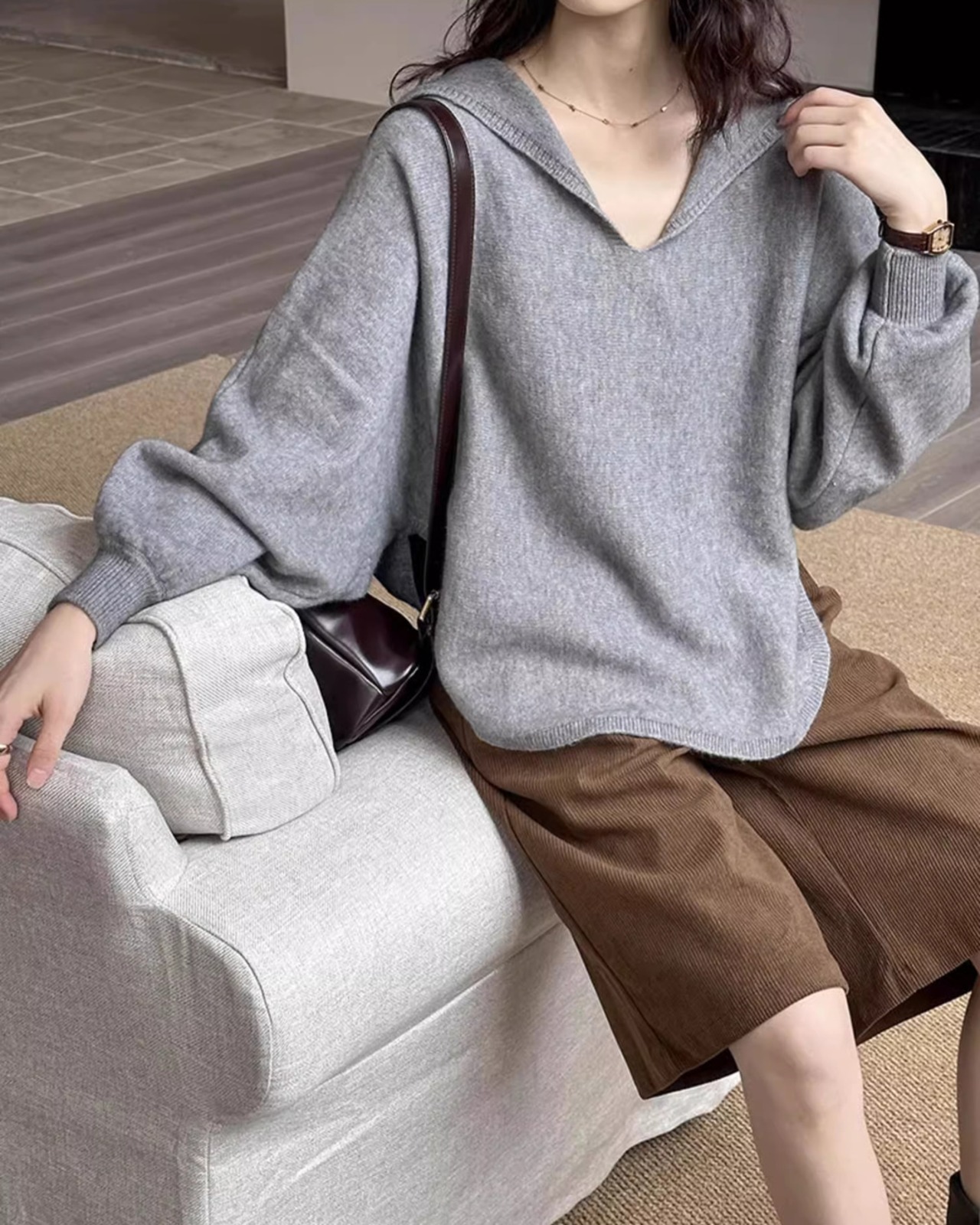 Sailor collar round hem Knit　T20346