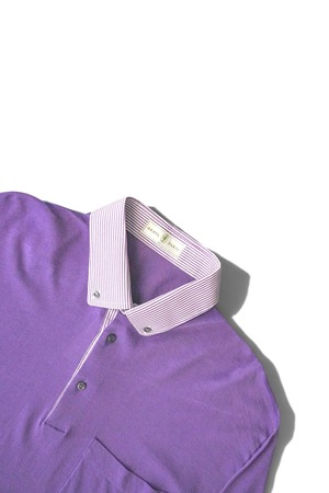 00's "ARNYS PARIS" Purple Color Cotton Long Sleeve Cleric Polo Shirt Made in Italy