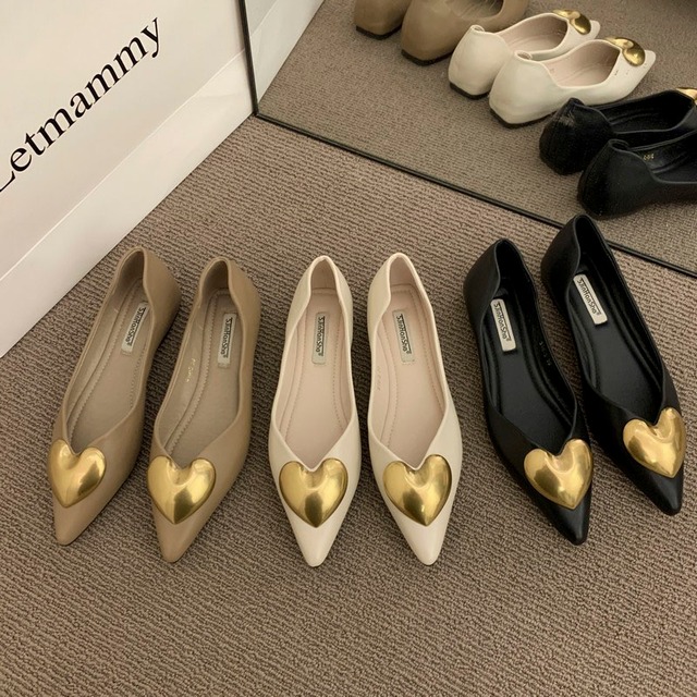 Gold heart point flat pumps　2litr05678