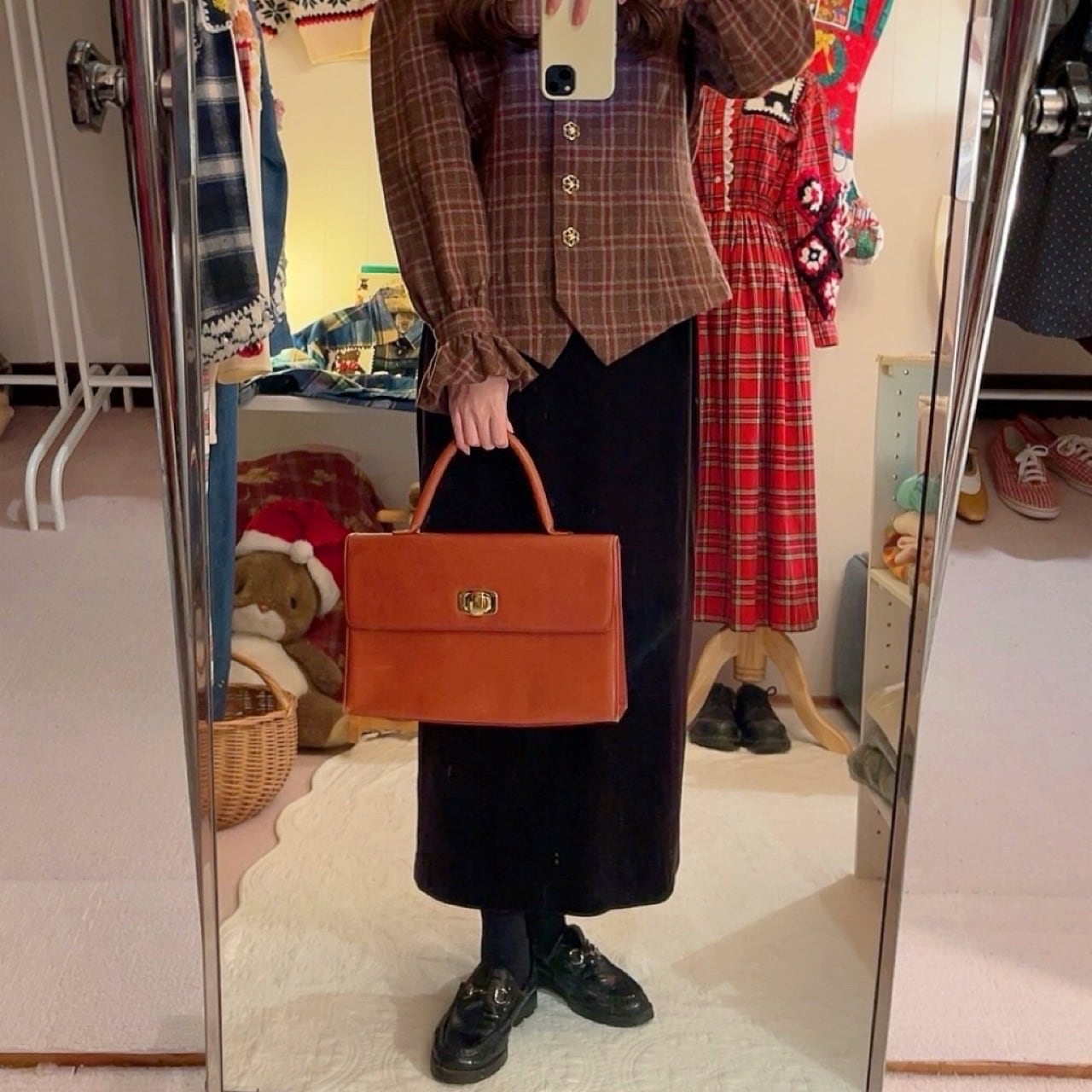 camel brown square hand bag