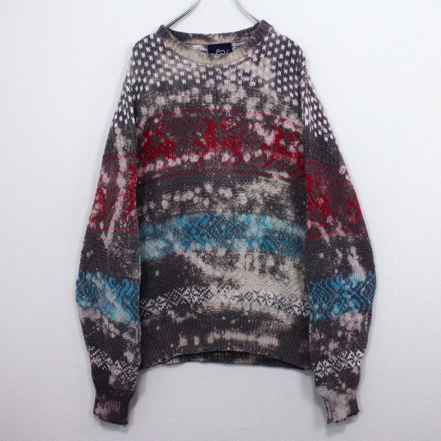 【Caka act2】"WOOL RICH"  Bleached Design Vintage Loose Cotton Knit