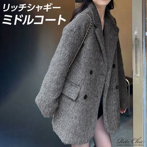 リッチシャギー ミドル丈 ジャケットコート レディース 秋冬 韓国 アウター きれいめ 大人 カジュアル 通勤 ビジネス オフィス おしゃれ 防寒 保温 暖かい 大人可愛い 大人女子